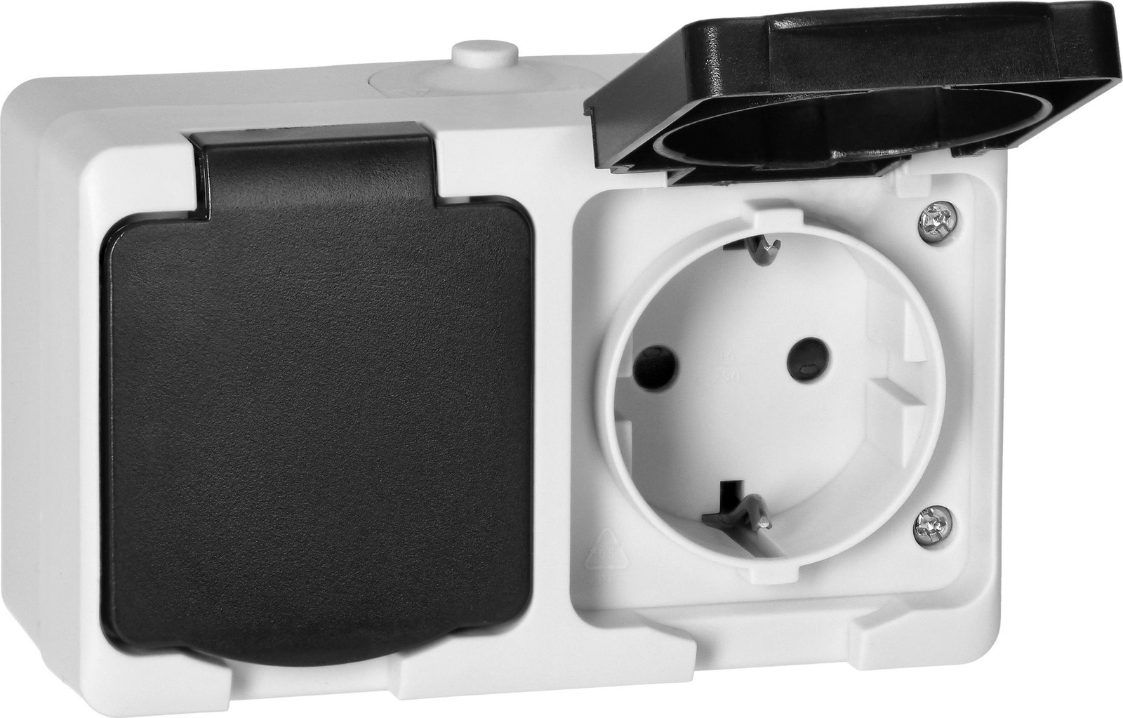 ORNO Dubbele inbouwstopcontactdoos 2X2P+Z Schuko AQUATIC MINI IP54 wit en zwart