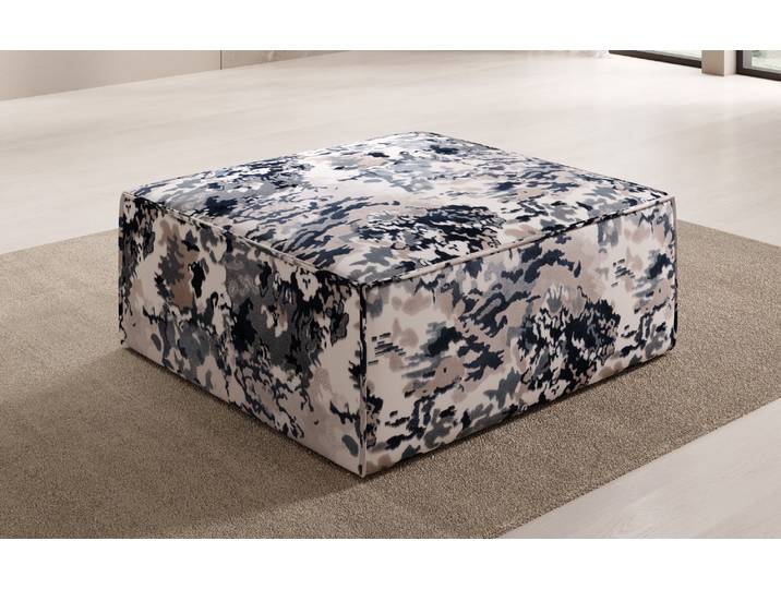 Beistellhocker Lesley - Jacquard mit Aquarell-Muster - Payne's Grau - Jacquard - Luxusbetten24