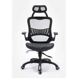 HFTEK 900A Ergonomischer Netz-Bürostuhl – Verstellbar mit hoher Rückenlehne, Kopfstütze, Armlehnen, Lendenstütze – Atmungsaktiv Schwarz