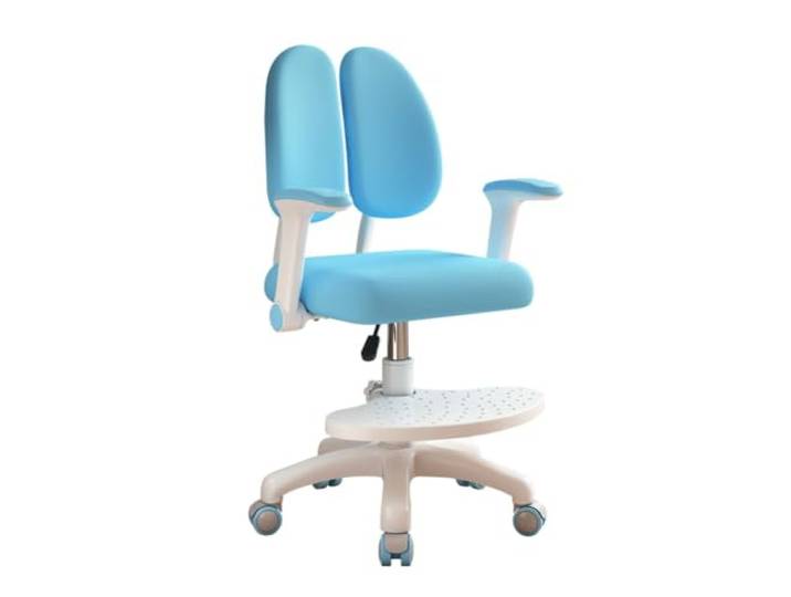 Kinder-Schreibtischstuhl mit Fußstütze, Klapparmlehnen, Mesh-Drehstuhl Für Kinder 3-12 J., flexibler Sitzkomfort; ideal für Hausaufgaben, Kinderzimmer & Lernbereiche Original Blau