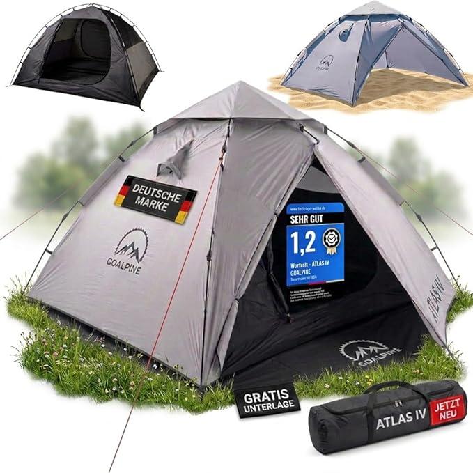 Atlas IV Wurfzelt Pop-up Zelt für 2-4 große Personen, 100% Wasserdicht, in 40 Sekunden aufgetellt, 3 in 1 für Camping, Festival & Strand, Innen Leicht Verdunkelt