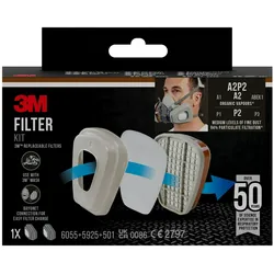 3M Filtersatz 6002-1SP, A2P2 organische Dämpfe (2x6055, 2x5925, 2x501)
