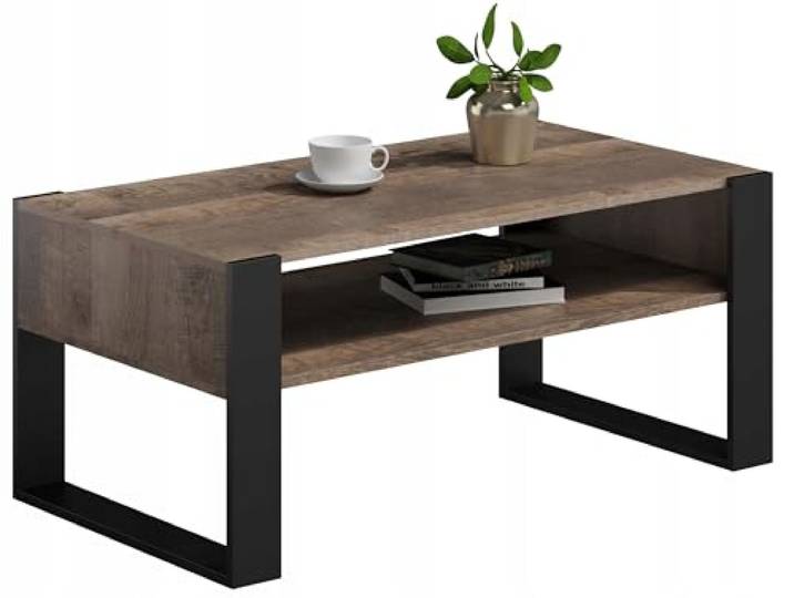 MATKAM Couchtisch KAJA H50 x B120 x T63,6 cm, offenes Regal unter der Arbeitsplatte, praktische Eleganz und Funktionalität, Retro-Loft (Grange Eiche Retro Loft)