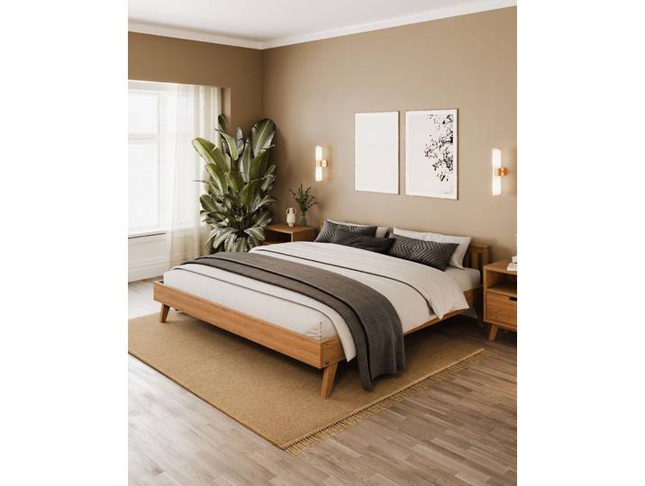 Naturwohnen Massivholzbett 200x200cm Eiche natur geölt Serie Laura Design und Handwerk perfekt vereint mit bioola® nature veredelt