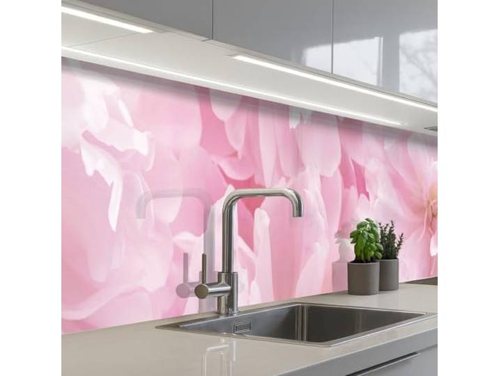 KitchenYeah© Küchenrückwand Selbstklebende Kitchen Wall Protector Küchen 60x400 cm - Rückenwand Küchenfronten Küchenrückwände Küche Wand Blütenpracht - Blumen - Rosa - Pfingstrose