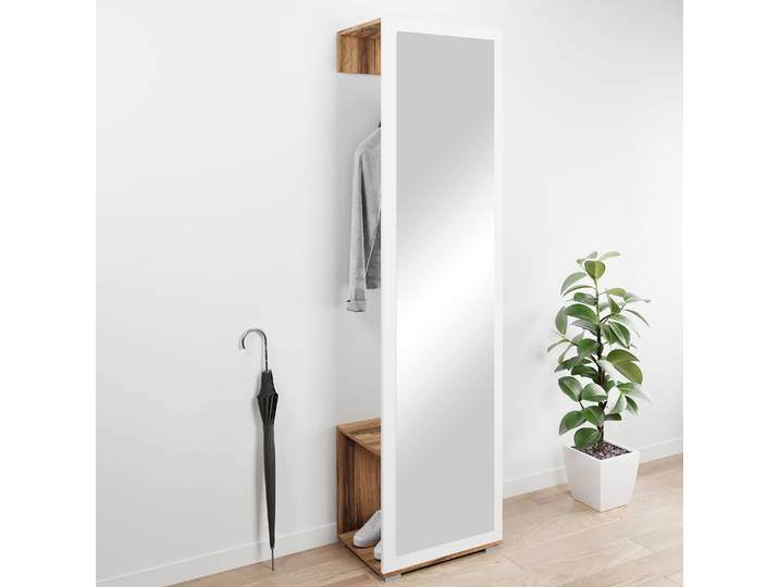 Garderobenschrank GOODPRODUCT Paris , weiss (votan eichefarben, weiß matt), B:50cm H:190cm T:35cm, Schränke, Garderobenschrank, moderne Garderobenschrank 190cm, mit Kleiderstange und Frontspiegel