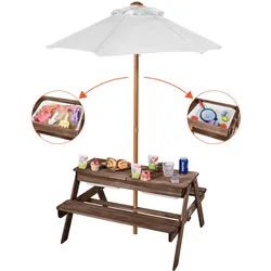 VEVOR Picknicktisch mit abnehmbarem Sonnenschirm & 2 Bänken, Sitzgruppe Strandtisch Outdoor Gartenmöbel aus Holz Terrassen-Essmöbel für 4 Personen für Garten, Hinterhof und Veranda (Walnuss)