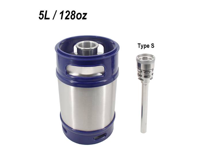 Mini Fût Astronomique avec Poignée en Plastique, 5L/128OZ, avec Type S, à Paroi Unique, Portable, Serrure à Boule, Boisson Artisanale