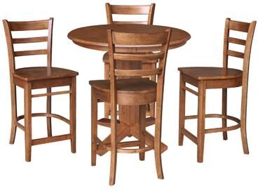 International Concepts 36 in Solid Wood Round Top Counter Height Dining Table with 4 Stools
