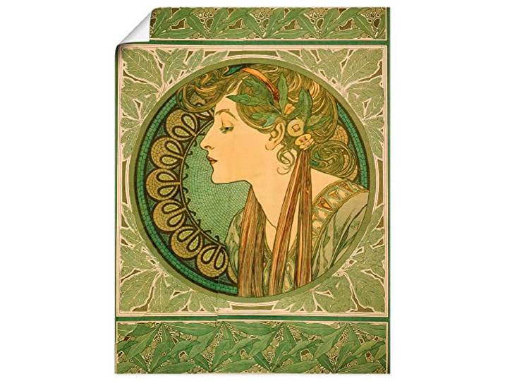ARTLAND Wanddeko Poster & Kunstdrucke Wandposter 45x60 cm Frau Blätter Portrait Silhouette Lorbeer 1921 Jugendstil Alfons Mucha R0HU