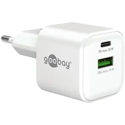 goobay Dual-Schnellladegerät Nano GaN USB-C PD / USB-A 20 W weiß weiß, 3.6x3.6x7.4 cm