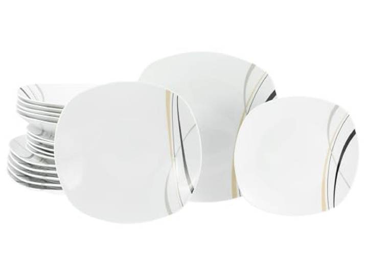 CreaTable\, 24031\, Série Square City Line\, service de vaisselle 18 pièces\, ensemble d'assiettes en porcelaine\, compatible lave-vaisselle et micro-ondes\, production de qualité.