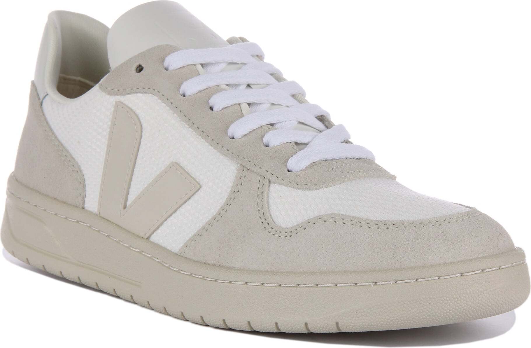 Veja V 10 B Mesh Frauen Schnürung Recycelte Masche Turnschuhe Weiß Grau - undefined / Weiß grau