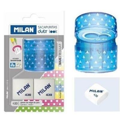 Milan Duet blauer Spitzer + 2 Radiergummis, MILAN-Blister (47954025)