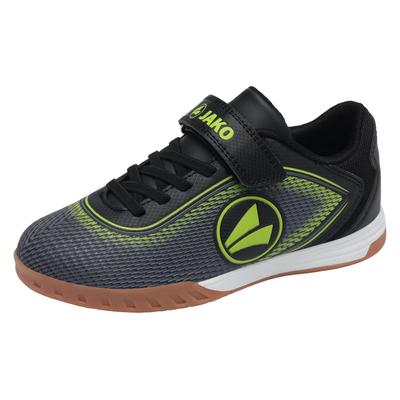 Indoorschuh JAKO "J-SI Course EV", Mädchen, Gr. 30, Mesh, grau (jetschwarz, lime), Synthetik, Textil, Schuhe, Indoorschuh, Sportschuhe, nicht abfärbende Sohle