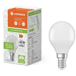 Ledvance E14 LED Lampe Recycled Plastic 4,9W wie 40W warmweißes Licht 2700K - weiß mattierte Glühbirne