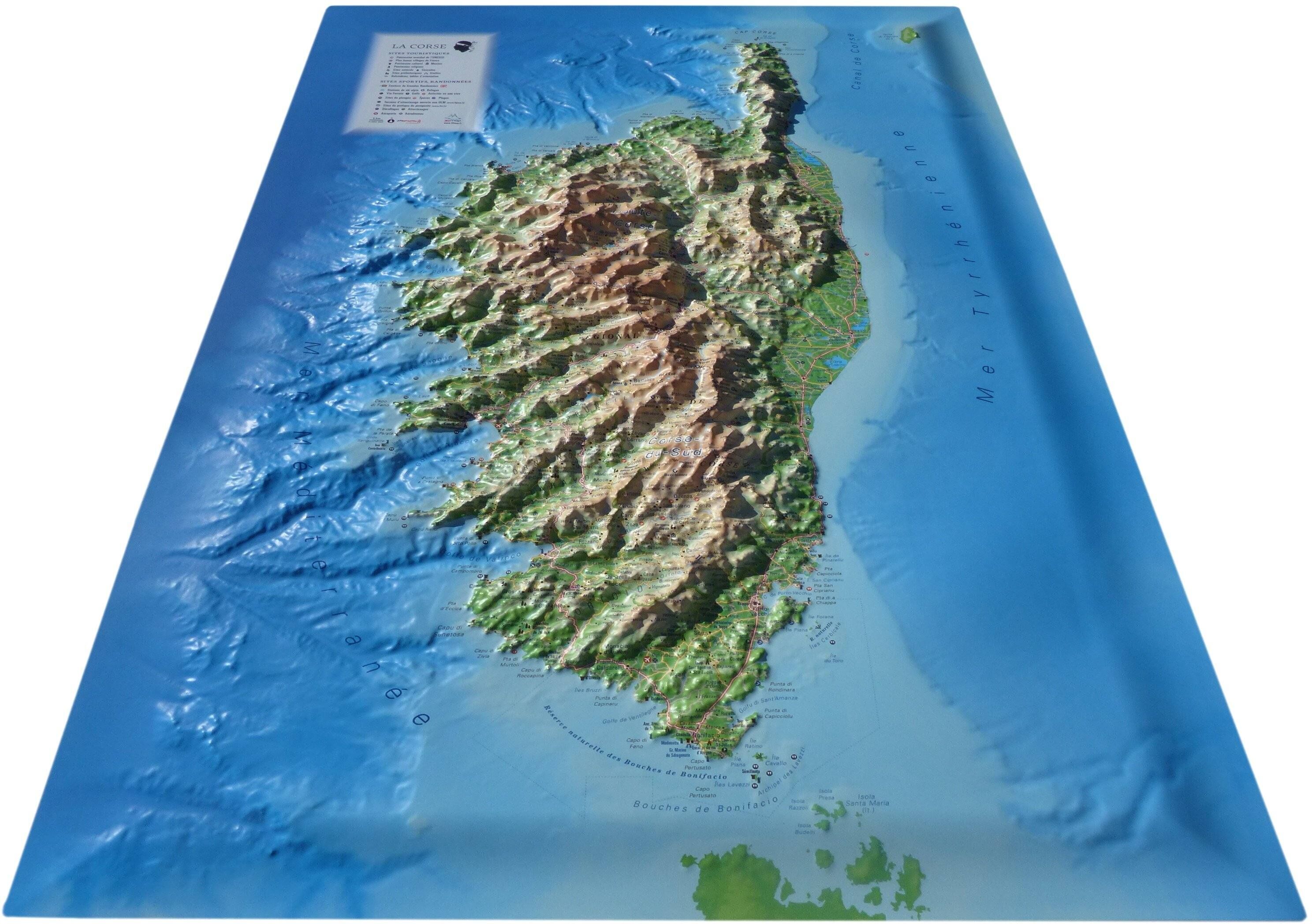 Carte murale en relief - Corse et ses fonds marins - 41 cm x 61 cm   3D Map