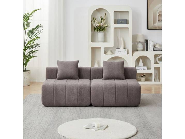 Canapé Droit Modulable 2 Places avec 2 Coussins - YEAVIO - Sans Montage Assise Touches de Piano Chenille Gris