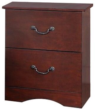 Benzara Bran 27 Inch 2 Drawer Nightstand, Pine Wood, Grain Details, Cherry Brown