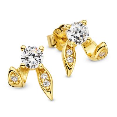 Paar Ohrstecker BRUNO BANANI "Schmuck Geschenk Ohrschmuck gelbgoldfarben vergoldet Hasenöhrchen", gold (gelbgoldfarben, kristallweiß, kristallweiß), Ohrringe, Damen, Silber 925 (Sterlingsilber), mit Zirkonia (synth.)
