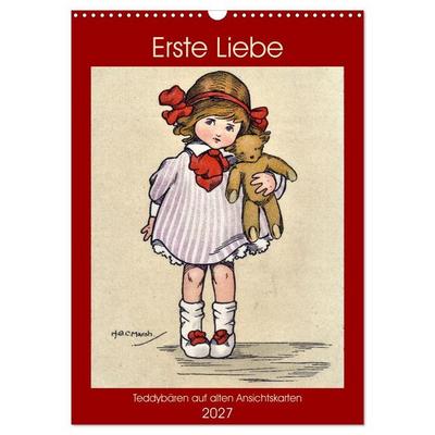 Erste Liebe - Teddybären auf alten Ansichtskarten (Wandkalender 2027 DIN A3 hoch), CALVENDO Monatskalender