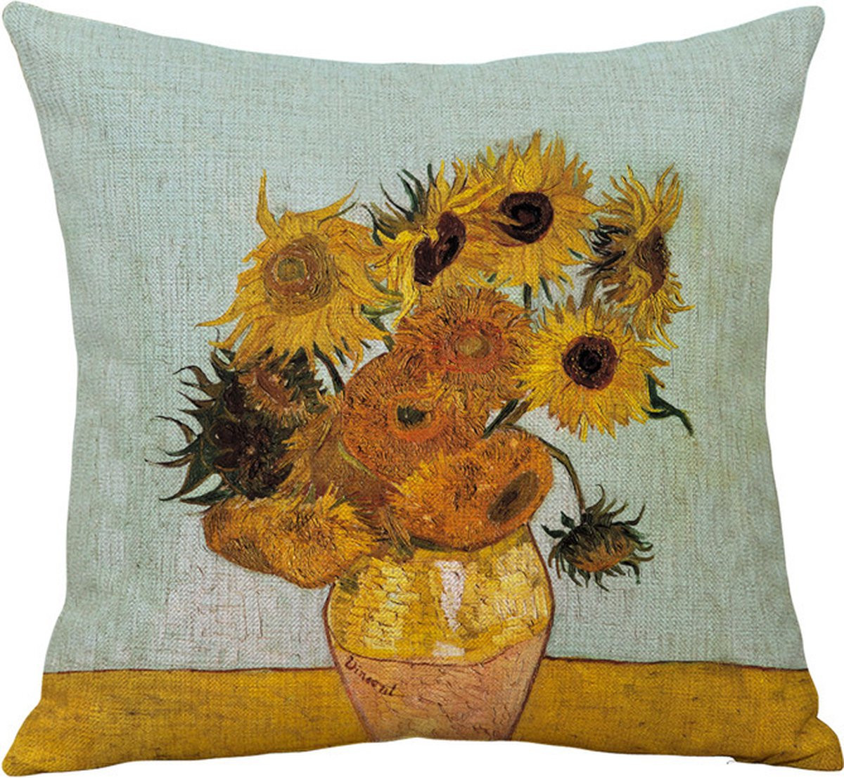 TDR Sierkussensloop Van Gogh Zonnebloemen in een vaas van katoen en linnen, 45 x 45 cm