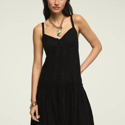 Lucky Brand Embroidered Drop Waist Mini in Caviar, Size XL