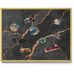 MAGNETTAFEL 80x60 cm Goldener Rahmen Verzierte Dunkle Marmoroptik