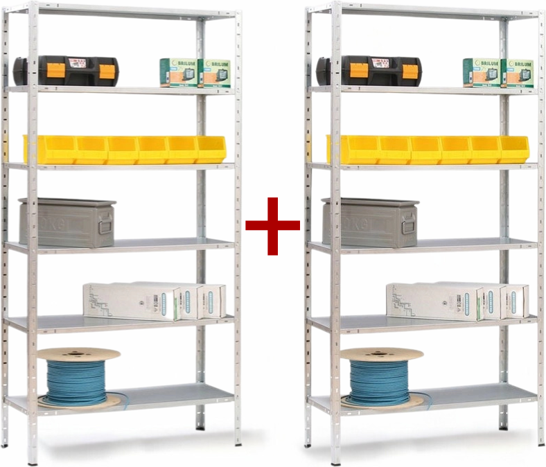 Kovona Policové regály 1+1 ZDARMA, 80 kg, 2000 x 1000  x 400 mm, 6 polic, bílý