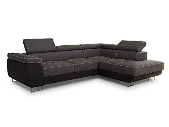 Ecksofa Caris mit Schlaffunktion und einstellbare Kopfstützen, Wohnlandschaft mit Bettkasten, Couch, Sofa, Bettsofa (Schwarz + Dunkelgrau (Soft 011 + Sawana 05), Ecksofa Rechts)