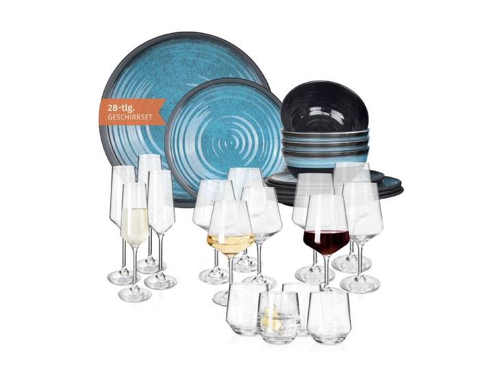 Moritz Geschirr-Set Camping Geschirr Stone Blue + Milano Gläsern