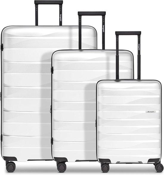 FastShopping - Reisekoffer Set 3-teilig, Expandierbare Hardcase, Ice White Metallic, Urlaub, Weekend Road, Reisezubehör