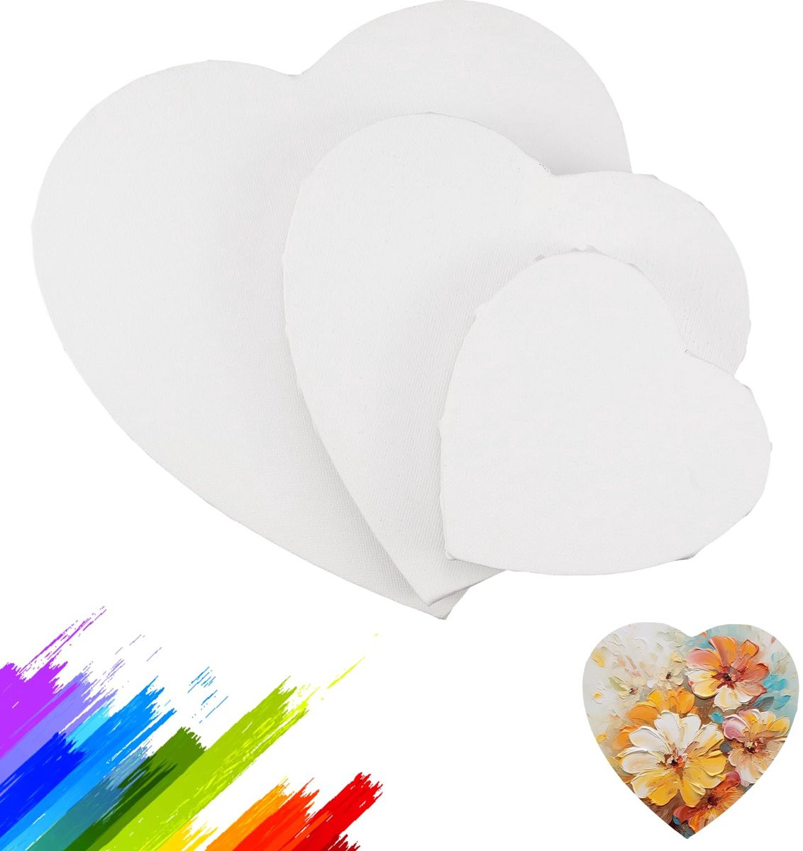 Mumjooyi Set van 3 Hartvormige Canvas Frames voor Schilderen en Tekenen, Katoen, 10 cm, 15 cm en 20 cm