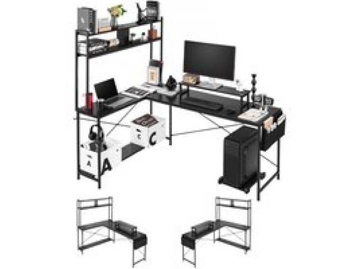 VEVOR Gaming Tisch L-Form 1,7 m, Gamertisch mit Monitorständer & Verschiebbarem CPU-Ständer, Ecktisch 68 kg Tragfähigkeit, Eckschreibtisch Computertisch, Arbeitsstation für Homeoffice