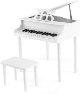 Costway 30-Key Wood Toy Kids Grand Piano with Bench and Music Rack-White