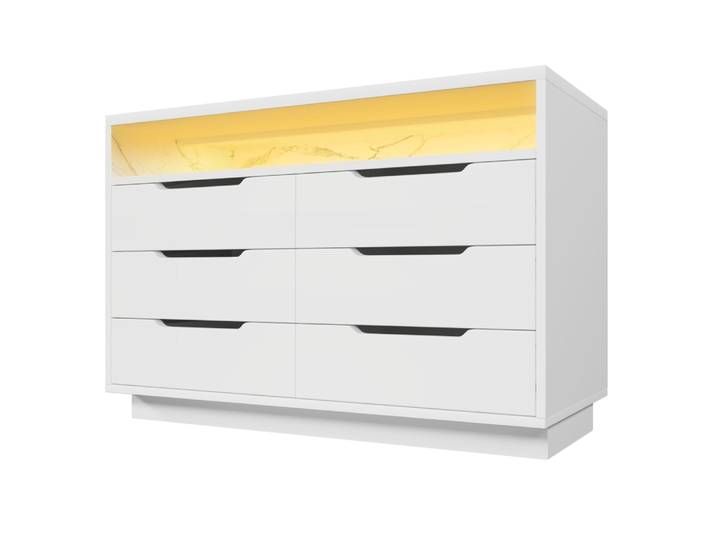 Buffet led avec 6 tiroirs, panneaux de particules, blanc, 120 cm