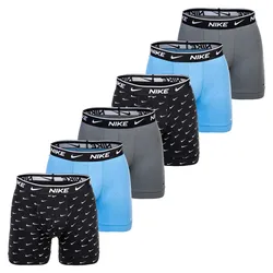 NIKE Herren Boxer Shorts, 6er Pack - Boxers, Cotton Stretch, einfarbig Schwarz/Grau/Blau / S