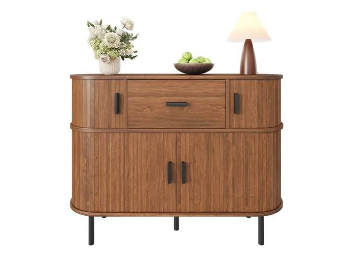 Buffet à deux niveaux en bois avec portes coulissantes et tiroir central meuble de rangement pour salon et salle à manger