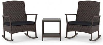 Costway 3 Piece Patio Rocking Bistro Set with 2-Tier Table-Black
