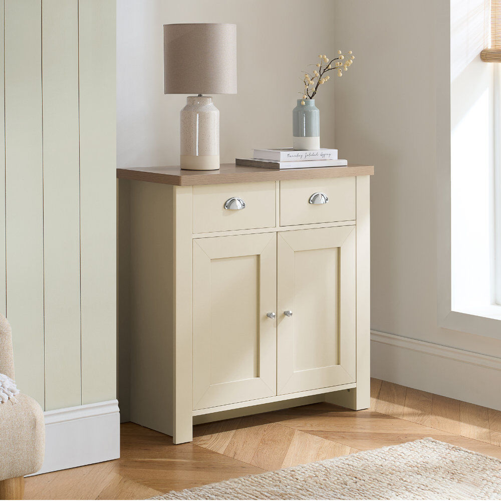 August Grove Napanoch 79cm Wide 2 Drawer Sideboard Cream/Oak 81.3cm H X 79cm W X 35.6cm D