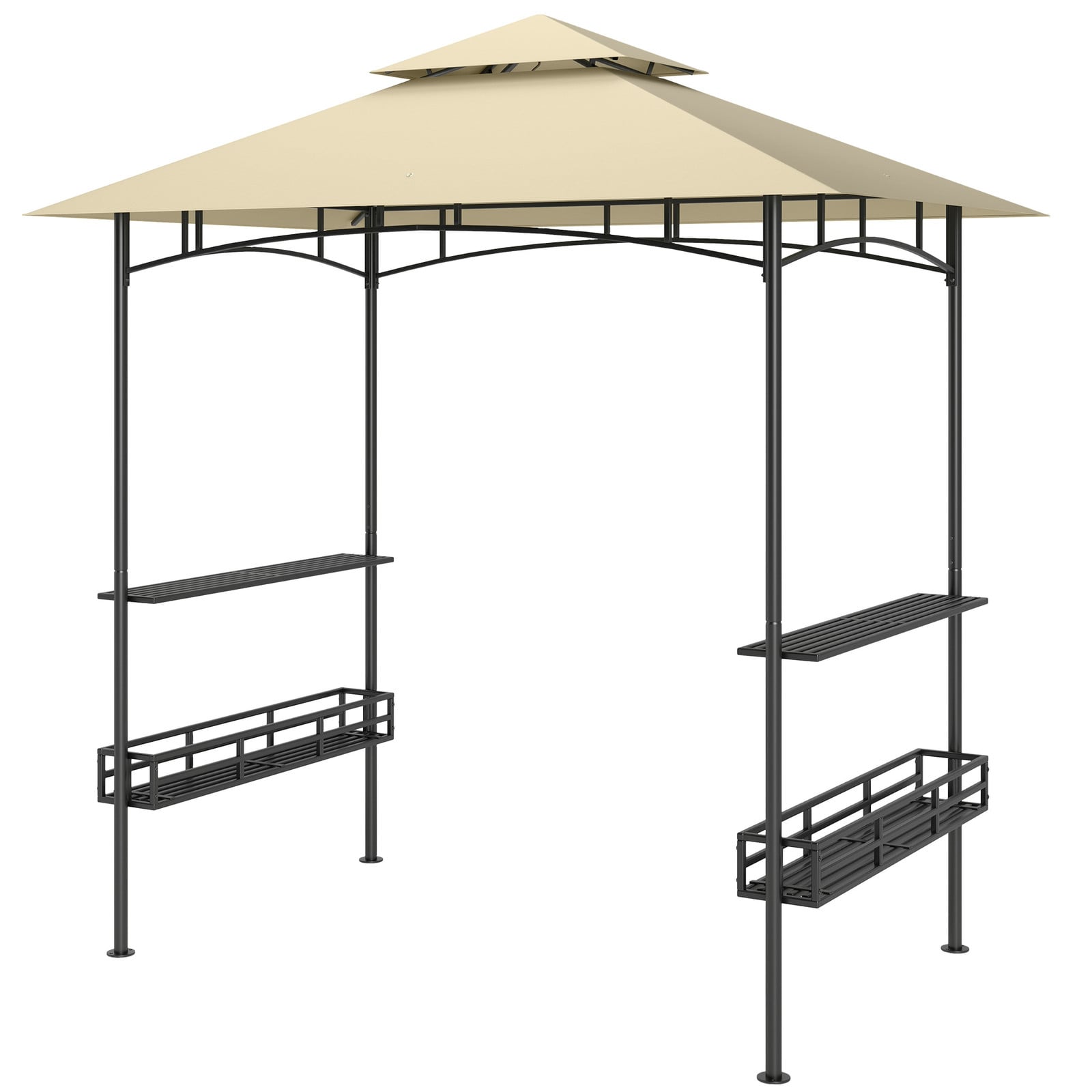 Outsunny BBQ-tent tuinpaviljoen met 2 planken, opbergmanden en haken, beige