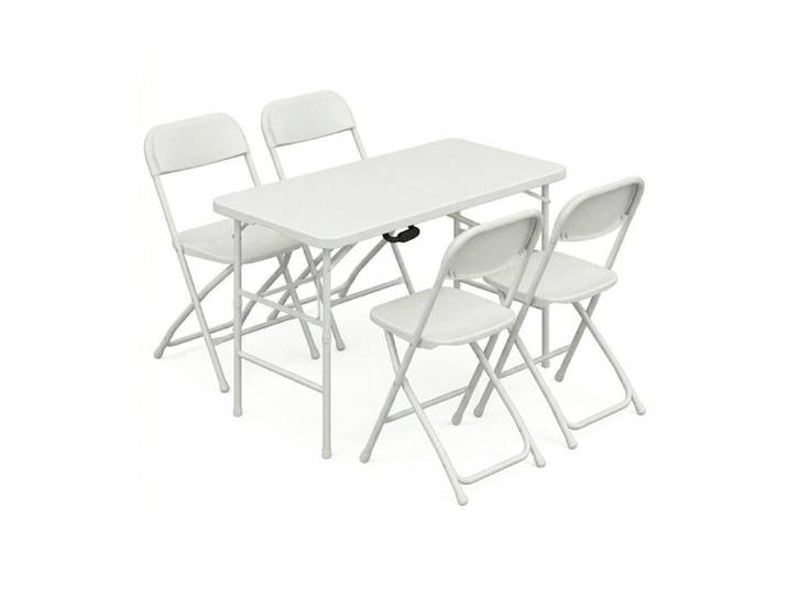 Essence + Purity - Ensemble table et 4 chaises pliantes de jardin pour terrasse camping pique-nique et fêtes en résine blanche