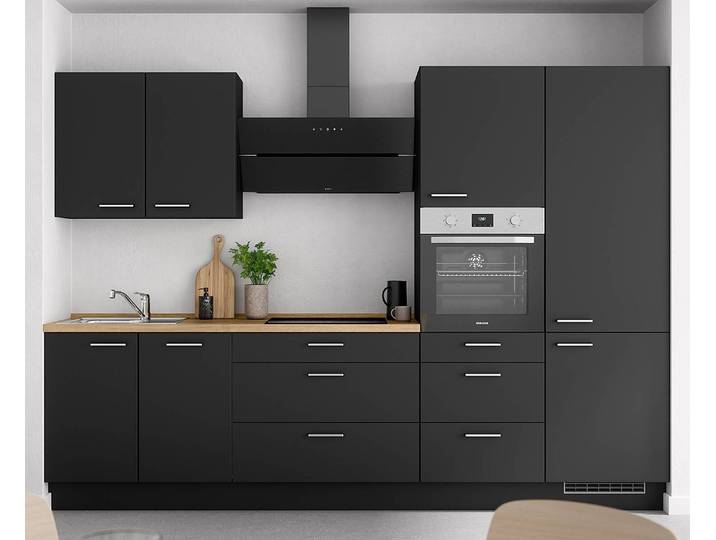 Küchenzeile High-Line Touch Variante D 300cm Ausrichtung rechts Schwarz/Schwarz/Eiche Sierra Dekor AEG