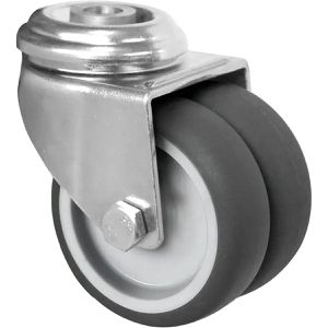 CASCOO Apparaterolle Serie P2T2, mit Rückenloch, 75 mm Ø, Tragkraft 100 kg, Doppel-Lenkrolle aus TPE