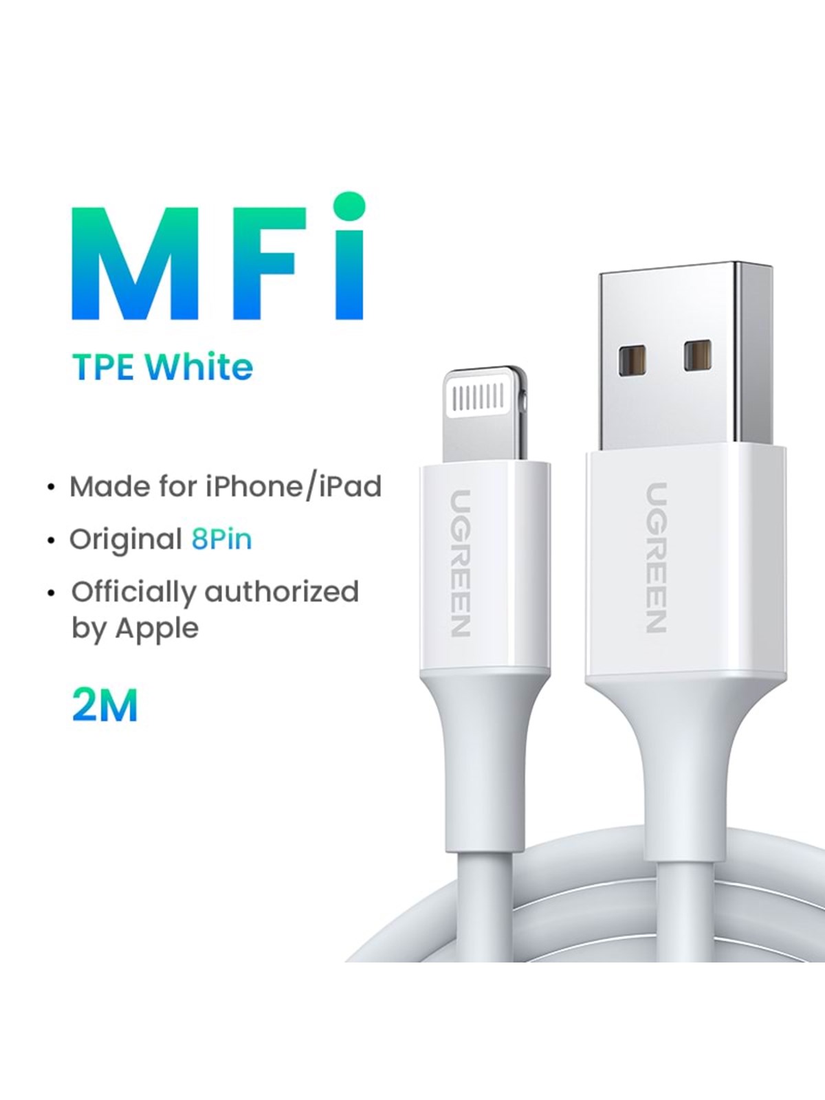 UGREEN USB-A Lightning - 2m - Weiß