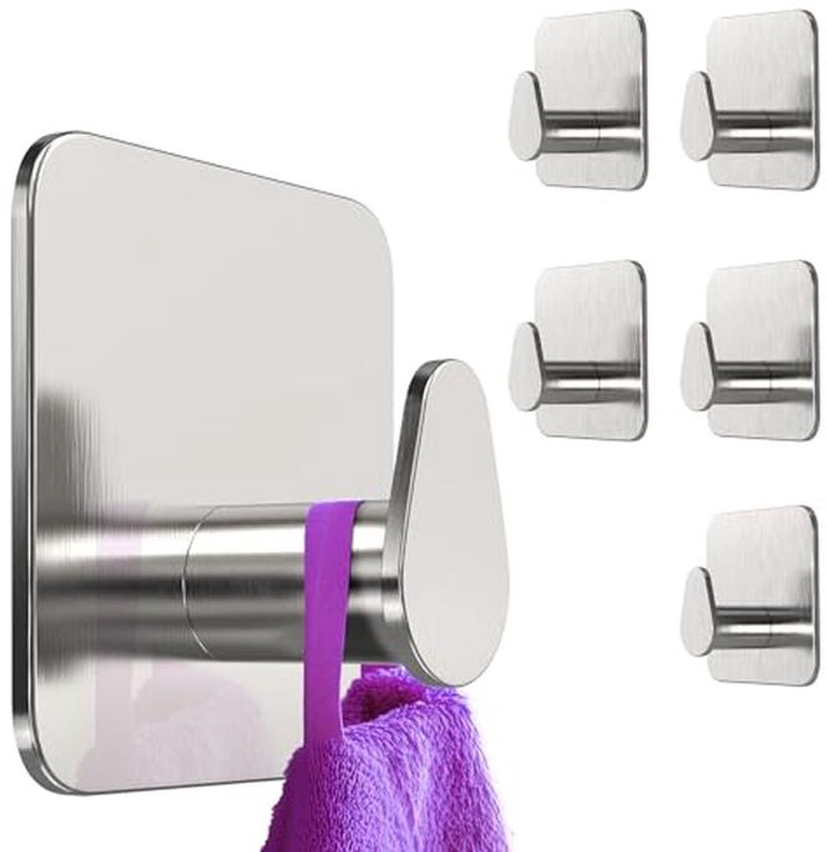 Zelfklevende ovale haakjes van RVS - 6 stuks