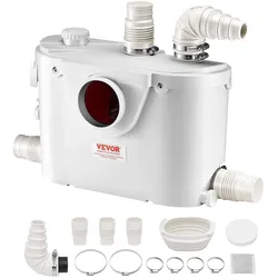 VEVOR Hebeanlage, 500 W, 110 L/min Durchfluss, 8 m Förderhöhe, Schmutzwasserpumpe mit 4 Wassereinlässen, Abwasserhebeanlage für Toilette, Keller, Dusche, Waschbecken, Waschküche, Badewanne