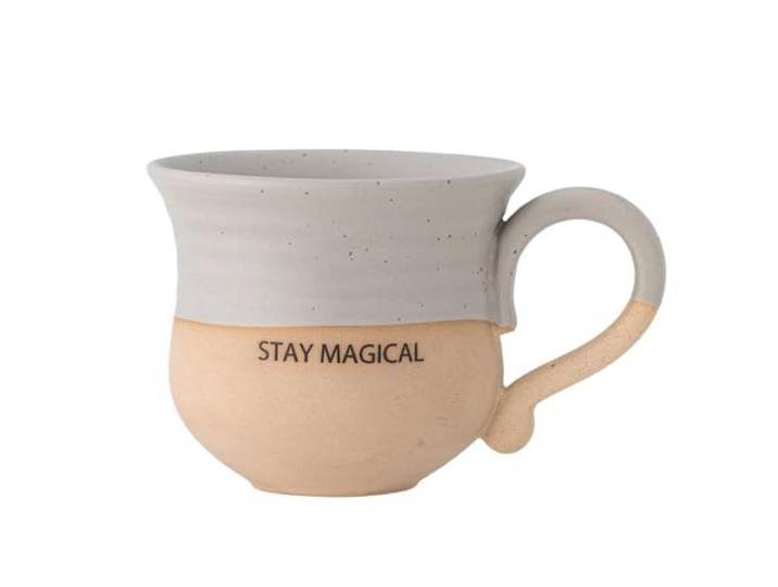 Bloomingville Beker Claire grijs STAY MAGICAL keramische mok koffiemok