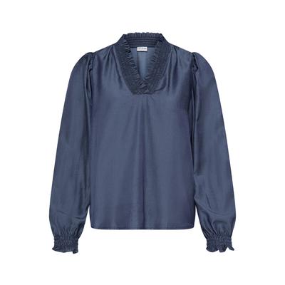 Langarmbluse PULZ JEANS "Pulz Jeans Bluse langarm PZCHOLE", Damen, Gr. L, blau (schwarz sapphire), Blusen