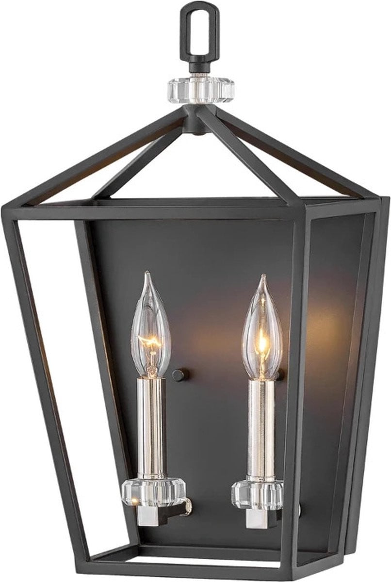 Hinkley Stinson LED Wandlamp Lantaarn - Zwart met Gepolijst Nikkel